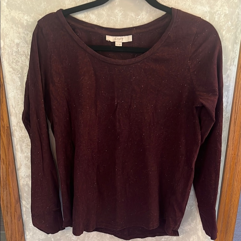 LOFT Maternity Plum Confetti Crew Neck Long Sleeve Tee